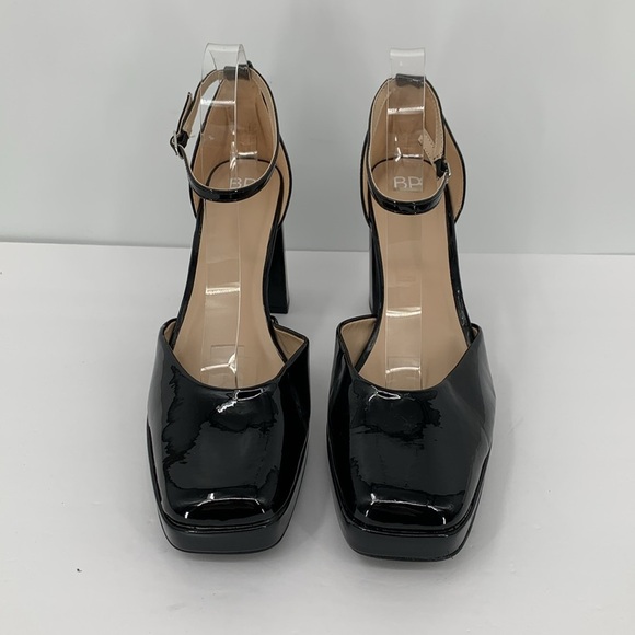BP D'Orsay black patent pumps ankle strap chunky heel platform shoe Drag 14 - Picture 3 of 7